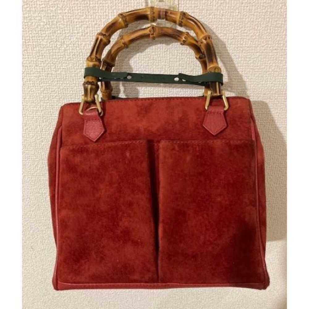 GUCCI Bamboo Handbag Red Suede cm